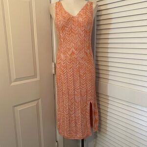 Sleeveless “Madden NYC” Chevron-Print  Midi Sweater Dress in Peach- Size L